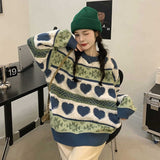 Kawaii Knitted Sweater Women Patchwork Warm Sweet Pullover Tops Female Korean Style Designer Loose Knitwear Sweater