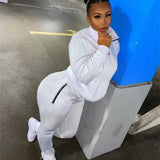 Summer Streetwear 2 Two Piece Set Women Outfits 2021 Long Sleeve Zipper Top Pocket Pants Sets White Casual Tracksuit