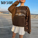 Bold Shade Indie Goblincore Aesthetic Sweatshirt Letter Graphic Embroidery Streetwear 90s Hoodies Grunge Fashion Women Loose