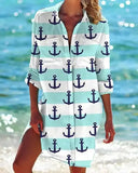 Women Printed Blouse Long Top Tunics Cardigan Half Sleeved Loose Beach Wear Swimwear Ladies Dresses Shirts Button 2023-Outfit