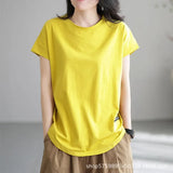 Clothing Round Neck Loose Pullover Slim Style Solid Color Bottom Shirt Spring Summer Short Sleeve Tee Shirt Women Tops-Outfit