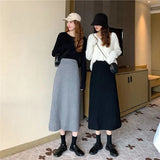 Campus Skirt New Black Open Fork Knitted Skirts In The Long High-Waisted A-Character Thin-Skinny Ass