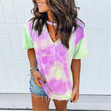 Out T-shirt Tie Dye Tops Tee Women Summer Short Sleeve 2021 harajuku camiseta mujer tee shirt femme streetwear v-neck