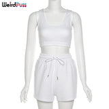 Puss 2 Piece Sets Women Casual Cotton Tracksuit Fitness Tank Top Drawstring Shorts Activity Stretchy Summer Street