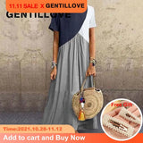 Casual Block Color Loose Long Dress Vintage Short Sleeve O Neck Patchwork Maxi Dresses Oversized Beach
