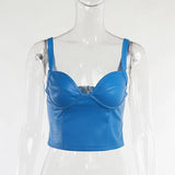 Leather Sexy Backless Camis Crop Top 2022 Summer Elegant Y2K Corset Cropped Top For Women Sleeveless