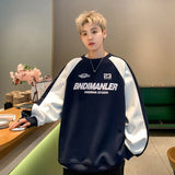 hiphop men red sweatshirt round neck racing suit spring and autumn trendy brand goth oversize top-Outfit