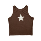 Women Y2K E-Girl Grunge Crop Tops Summer Fit Vest Star Embroidery Scoop Neck Sleeveless Casual Tank Tops for Females-Outfit