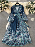 Early Spring New French High-End Style One-Piece Lace-Up Waist Printed Dress Women's Light Extravagant And Elegant Dress-Outfit