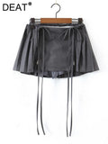 Women's Pleated Skirts High Waist Solid Color Pleated Folds Lace-up Mini Female Skirts 2024 Summer New Fashion 29L0704-Outfit