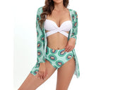 Toloer New 2024 Bikini Gathers The Sexy Mesh Three-Piece Split Print Swimsuit