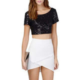 Toloer Sequin Top Ebay Sexy Back Crop Top Women's T-Shirt Short
