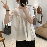 Women O-neck Short Sleeve Pockets Asymmetrical Loose Solid Simple All-match Korean Style Daily Ladies A-line Female
