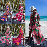 New Summer Print Dress INS Leisure Vacation Loose Medium-Sleeved Beach Skirt-Outfit