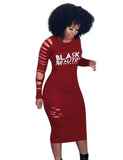 Letter Print Ripped Long Bodycon