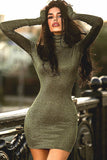 Sexy Green High Neck Long Sleeve Bodycon