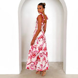 Spring And Summer Women's Slings To Take Loose Waist And Shoulder Straps Large Swings Long Printed Dress Skirt Dress Dress Dress