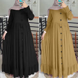 Casual Solid Puff Sleeve Ladies Kaftan Sundress ZANZEA Vintage Chiffon Dress Women 2023 Spring Ruffle Maxi Vestidos 703-0-Outfit