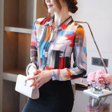 Women Blusas Mujer De Moda 2021 Turn Down Collar Office Blouse For Women Long Sleeve Print Chiffon Blouse Shirt Tops