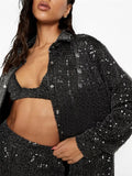 Sparkly Two-piece Set Party Outfits For Womens Sequin Top Blouse Shirt And Pants Suit Female Luxury Evening Tracksuit
