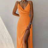 Women's Dress 2025 Summer Sling V-Neck Open Fork-Print