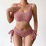 Pink Sexy Straps Sleeveless Solid Fleece Skinny Two Piece Shorts