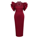 Summer New Sexy Hollow Half-High Collar Dress Party Dinner Nail Beads High Waist Dress