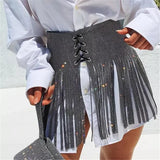 Sequin Tassel Metal Mini Skirt Wrap Festival Party Club Beach Bikini Skirt Fringe High Waist Skirts Womens A Line
