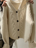 Quality Vintage Solid Cardigan Crop Women V-neck Single Breasted Casual Loose Thick Sweater Knitwear Elegant Winter