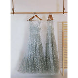 Women's Shiny Glitter Stars Mesh Sheer Bikini Cover Ups Tulle Spaghetti Straps See-through Maxi Dress Summer Beach-Outfit