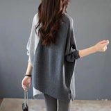 Button Solid Color Spliced Sweaters Casual Autumn Irregular Fashion Batwing Sleeve Loose Knitted Jumpers Women's
