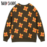 Bold Shade 90s Teenager Fashion Harajuku Matching Sets Floral Print Hoodies And Elastic Waist Shorts Autumn Streetwear 2pcs