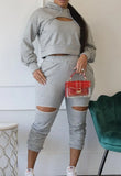 Plain Keyhole Long Sleeve Hoodie And Long Pants