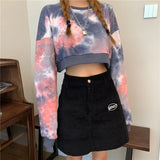 HOUZHOU Tie Dye Women Hoodies Korean Streetwear Autumn Oversized Sweatshirts Pullovers Harajuku Oversized Printed Famale