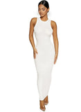 Sexy Solid Round Neck Sleeveless Long