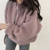 Solid Color Zip Up Cardigan-Outfit