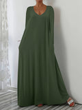 New Long Dress Casual Loose Long Sleeve Solid Color Collar