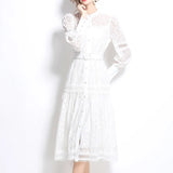 Style Dress 2025 Spring New Retro Heavy Industry Embroidery Lantern Sleeves Waist Single Buckle Large Swing
