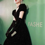 Art Candidates Evening Dresses 2025 New Winter Black Silky Long Annual Meeting Evening Dress Hosting