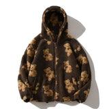 Cartoon Bear Lamb Wool Zip Up Hoodie Women's Sweatshirts Casual Oversized Brown Winter Clothes Women Jackets Cute Korean