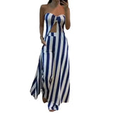2025 New Fashion Stripe Sexy Umbilked T-Shirt Trouser Dress Suit