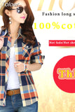 Casual Button Down Lapel Neck Plaids Checks Flannel Shirts Women Long Sleeve Tops Blouse Free