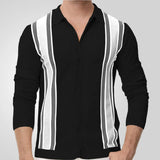 Men's Men's Spring Thin Knits Striped Splicing Business Long Sleeve Polo Shirts