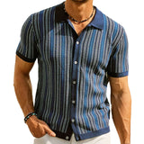 Men's High-End Short-Sleeved Knitwear Summer New Striped Business Polo Shirt