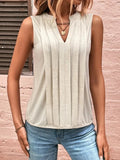 Women's Blouse Summer Fashion Style Elegant Pleated V-neck Tank Top 2023 Ladies Solid Color Sleeveless Slim Shirts Camisas