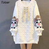 Pullovers Women Autumn Winter Trendy Mid-length Pullover Fashion Three-dimensional Decoration Cartoon Cute Tops