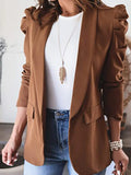 Women's Puff Sleeve Jackets For Women 2023 Spring Autumn Fashion Solid Pocket Coats Casual Office Lady White Blazers-Outfit