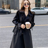 Women's Long-Term 2025 Spring And Autumn Black Korean Version Of Large-Size Small Man Popular British Wind Coat Over The Knee