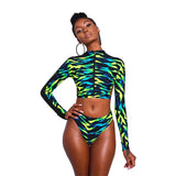 One Piece Print Bikini Long Sleeve