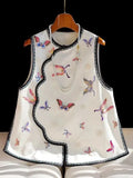 New Chinese Embroidery Vest Women's Autumn Dress New Improved Guochao Round Collar Acetate Satin Blouse-Outfit